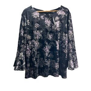 The Limited Collection Graceful Flower Women XL Velvet Blouse flared sleeve NWT